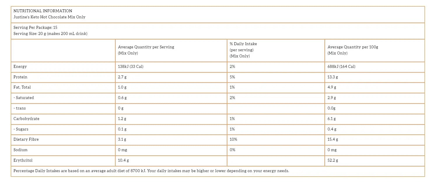 Justine's Keto Hot Chocolate Mix 300g