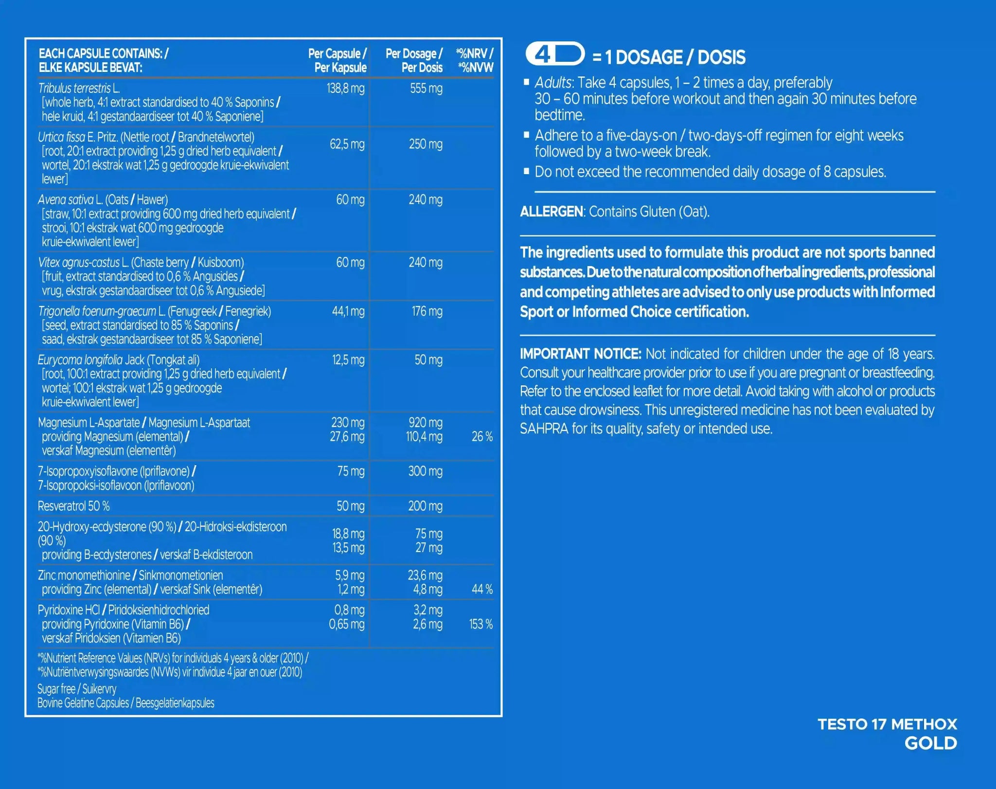 USN 17 Testo Methox Gold + FREE Caffeine Caps