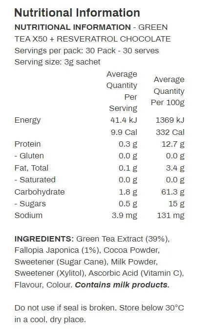 x50 Green Tea + Resveratrol Chocolate